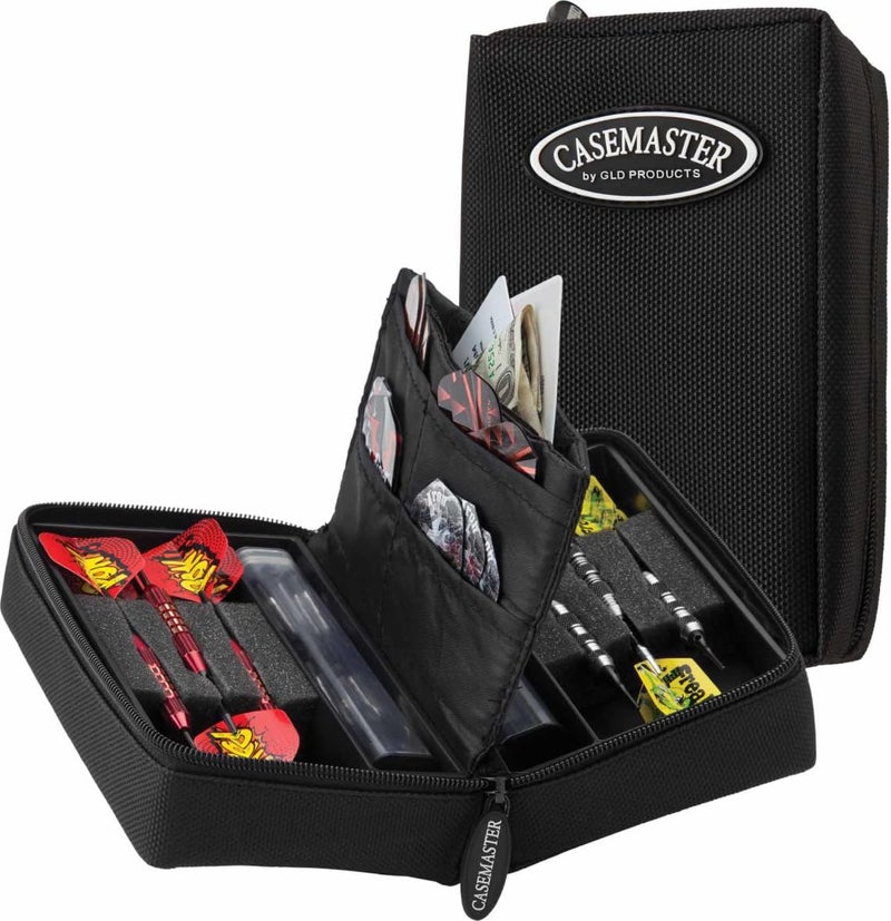 Casemaster Classic Nylon Dart Carrying Case for Steel and Soft Tip Darts, Holds 6 Darts Numerous Other Accessories via Generous Storage Pockets, Tubes and Boxes, Black - Image 1